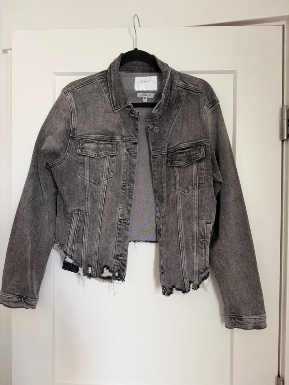 VERVET Distressed Gray Cropped Denim Jacket